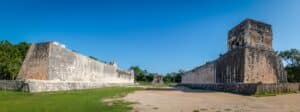 Panoramic view of ball game court (juego de pelota) at Chichen Itza - Yucatan, Mexico